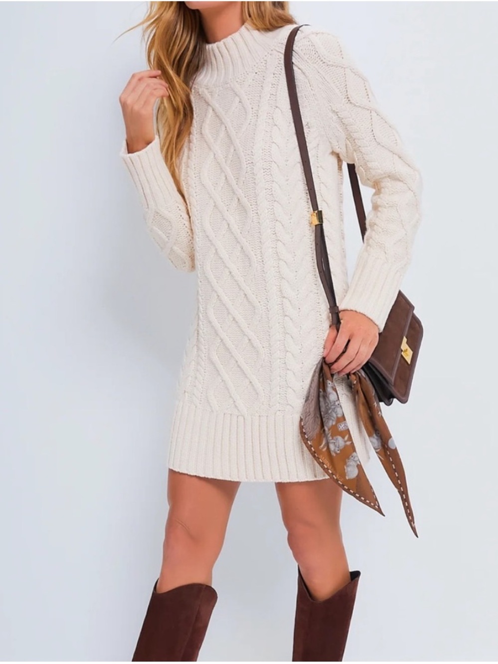 Tuckernuck Hyacinth House Cream Whistler Chunky Cable Knit Sweater Dress L Large